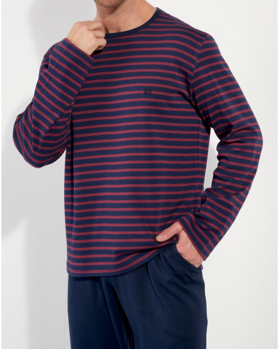 Pijama largo 100% Algodón Interlock HOM Carson (Rayures Marines Bordeaux)