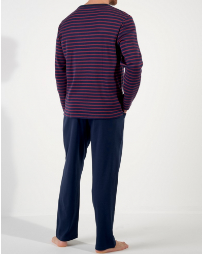 Pijama largo 100% Algodón Interlock HOM Carson (Rayures Marines Bordeaux)