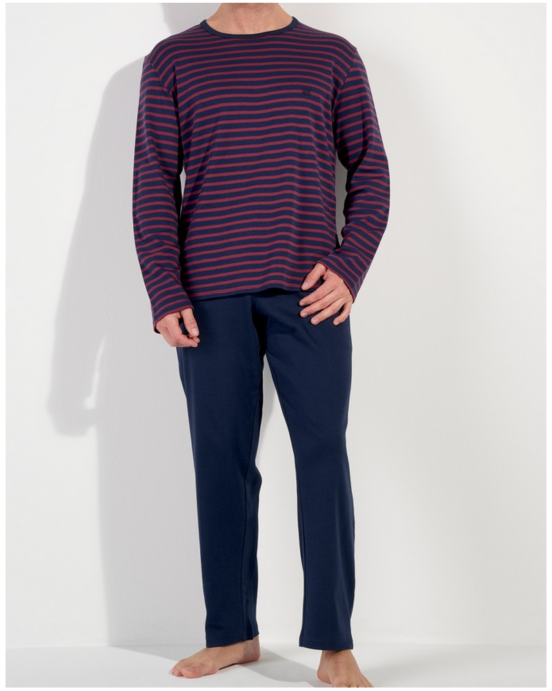 Pijama largo 100% Algodón Interlock HOM Carson (Rayures Marines Bordeaux)