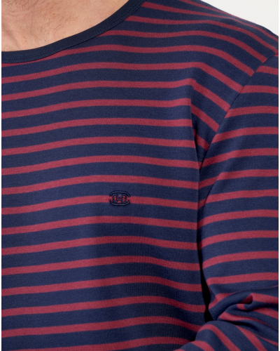 Pijama largo 100% Algodón Interlock HOM Carson (Rayures Marines Bordeaux)