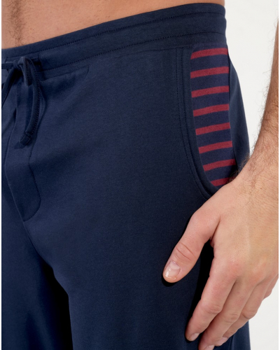 Pyjama long 100% Coton Interlock HOM Carson (Rayures Marines Bordeaux)
