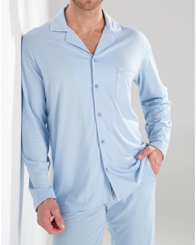 Pijama largo abotonado algodón HOM Rafael (Bleu Clair)