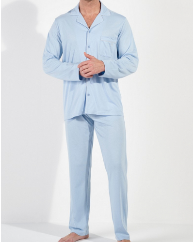 Pijama largo abotonado algodón HOM Rafael (Bleu Clair)