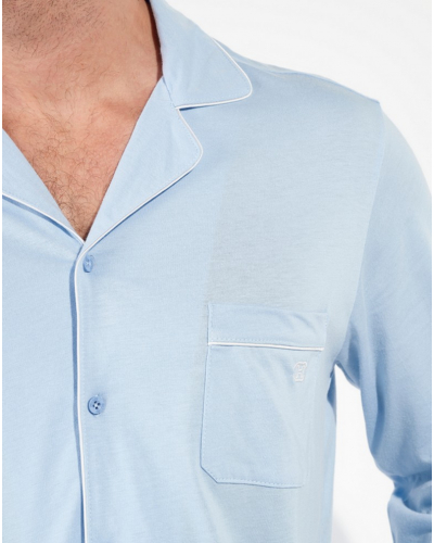 Pyjama long boutonné coton HOM Rafael (Bleu Clair)