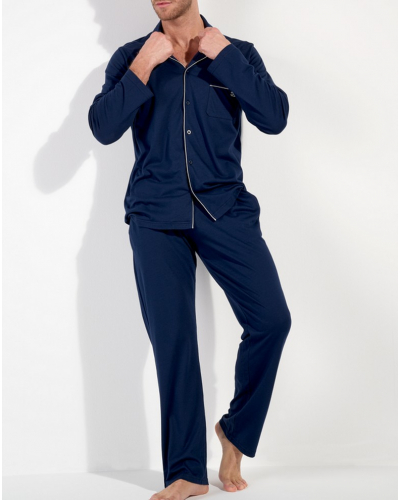 Buttoned-up long pajamas cotton HOM Rafael (Marine)