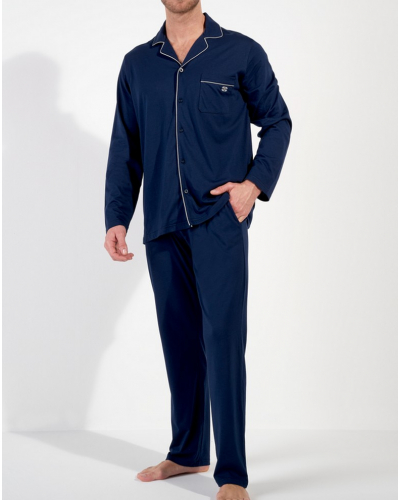 Buttoned-up long pajamas cotton HOM Rafael (Marine)