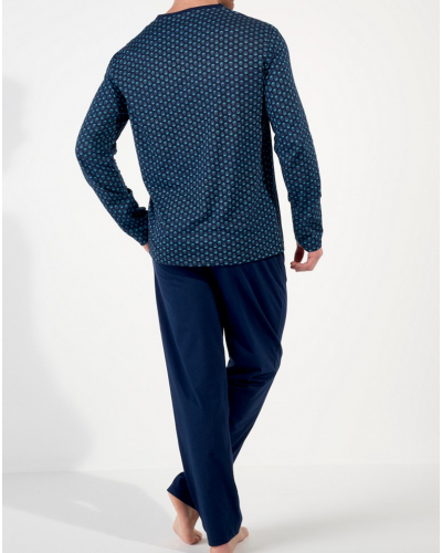 V-neck long pajamas 100% Cotton HOM Cairo (Feuilles Bleues)