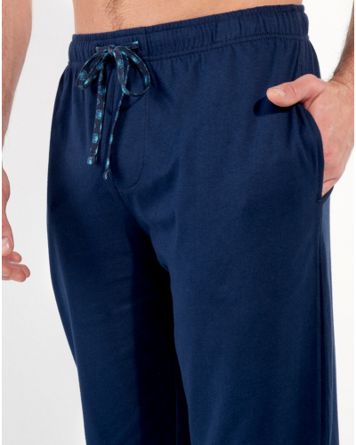 Pijama largo cuello V 100% Algodón HOM Cairo (Feuilles Bleues)