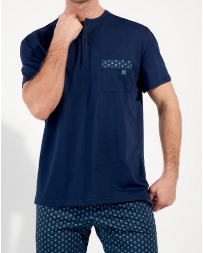 Pijama corto abotonado 100% Algodón HOM Cairo (Feuilles Bleues)