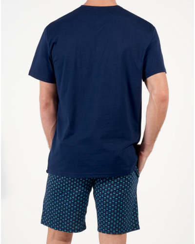 Pyjama court boutonné 100% Coton HOM Cairo (Feuilles Bleues)