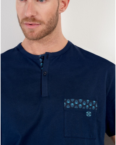 Pijama corto abotonado 100% Algodón HOM Cairo (Feuilles Bleues)