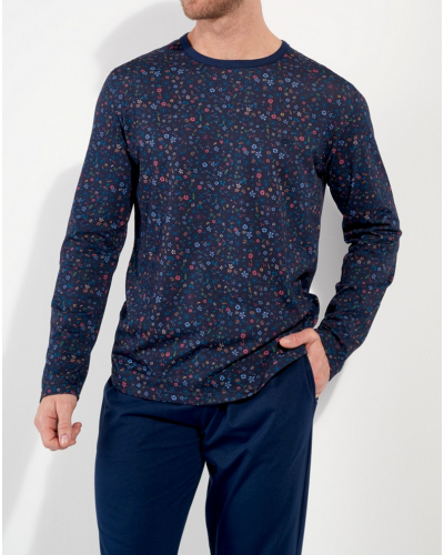 Long pajamas 100% Cotton HOM Broceliande (Imprimé Floral Marine)