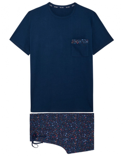 Short pajamas 100% Cotton HOM Broceliande (Imprimé Floral Marine)