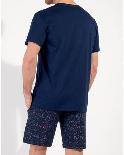Pyjama court 100% Coton HOM Broceliande (Imprimé Floral Marine)
