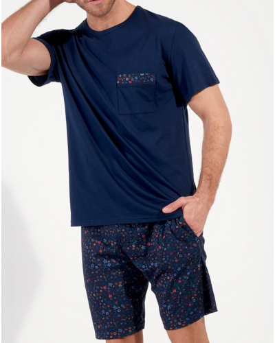 Pijama corto 100% Algodón HOM Broceliande (Imprimé Floral Marine)