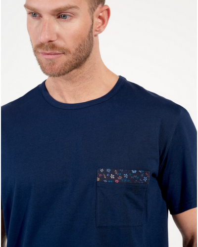 Short pajamas 100% Cotton HOM Broceliande (Imprimé Floral Marine)