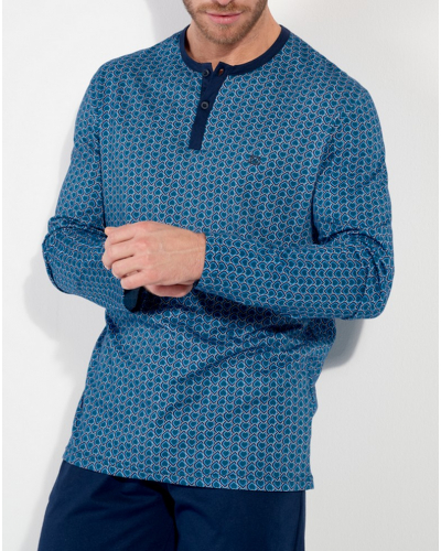 Pijama largo abotonado 100% Algodón HOM Martinez (Imprimé Bleu)