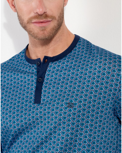 Pyjama long boutonné 100% HOM Martinez (Imprimé Bleu)