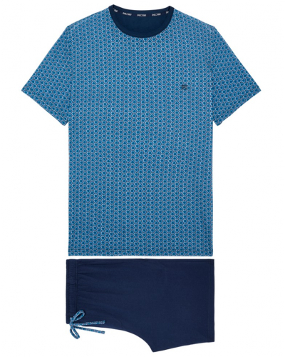 Pyjama court boutonné 100% Coton HOM Martinez (Imprimé Bleu)