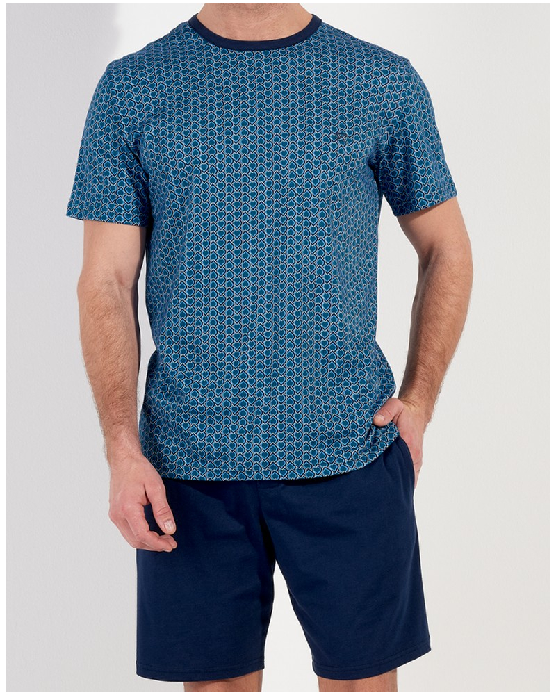 Buttoned-up short pajamas 100% Cotton HOM Martinez (Imprimé Bleu)