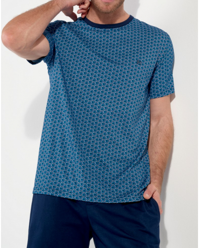 Pyjama court boutonné 100% Coton HOM Martinez (Imprimé Bleu)