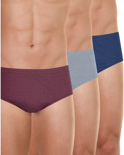 Pack of 3 high waisted briefs 100% Cotton Eminence Business Print (Cran Bordeaux/Entrelac Ciel/Angles Marine)
