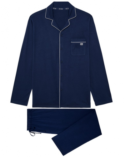 Buttoned-up long pajamas cotton HOM Rafael (Marine)