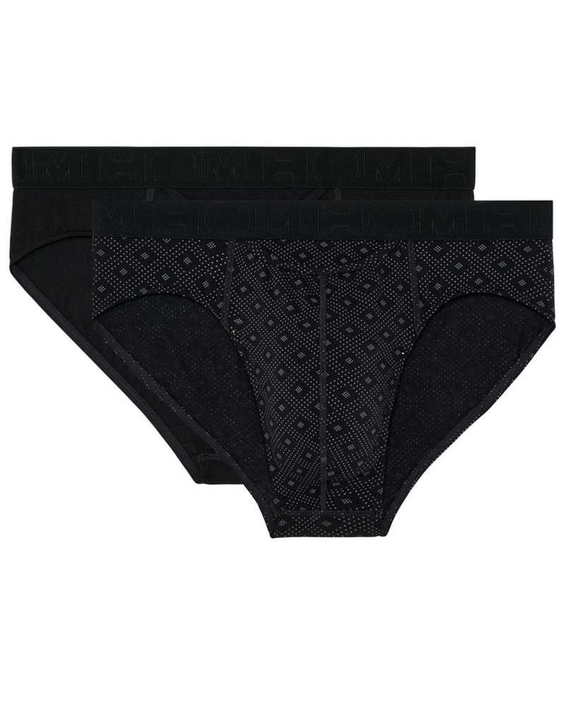Pack of 2 mini briefs HO1 cotton HOM Neels (Noir/Imprimé Noir)
