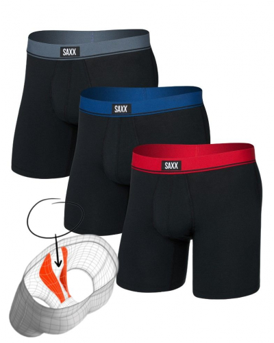 Lot de 3 boxers à braguette Saxx Essential Coton (Rouge/Marine/Turbulence)