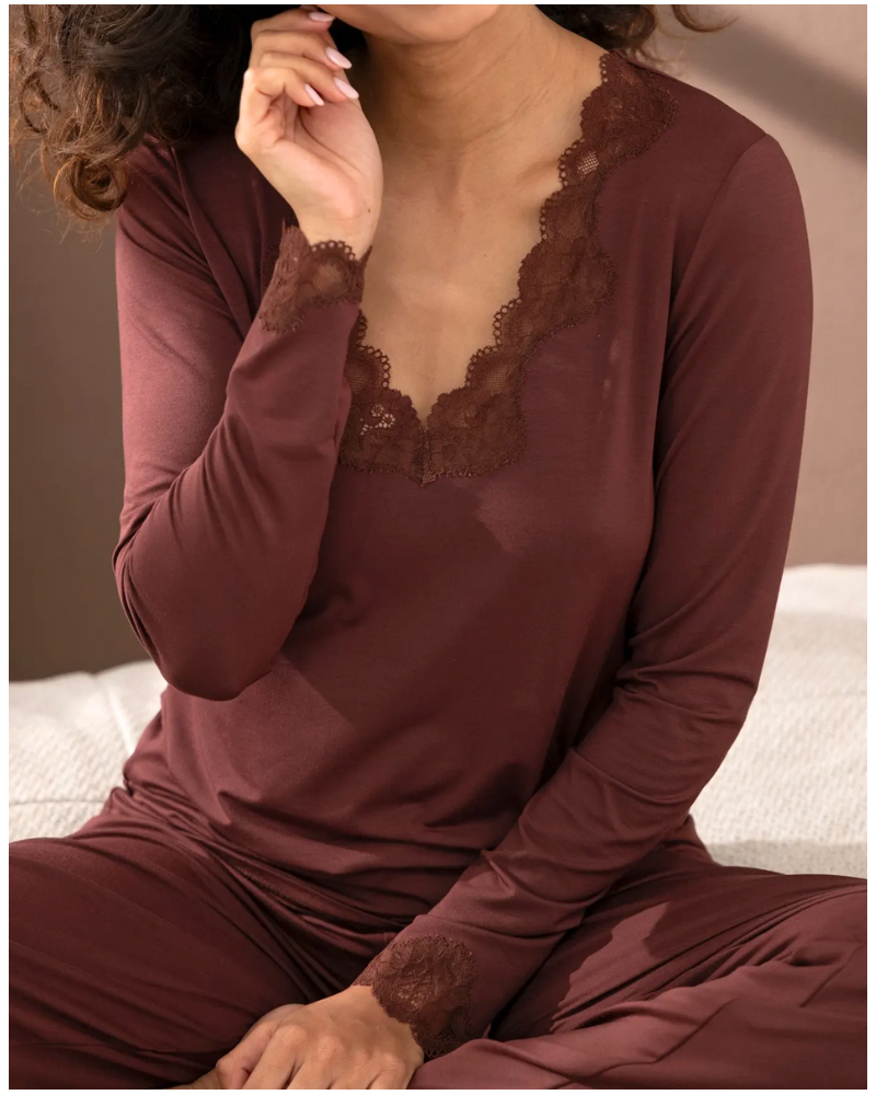 Camiseta mangas largas cuello en V Antigel Simply Perfect (Cappuccino)