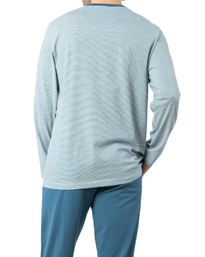 Pyjama long boutonné 100% Coton Eminence Casual (Blanc/Bleu)