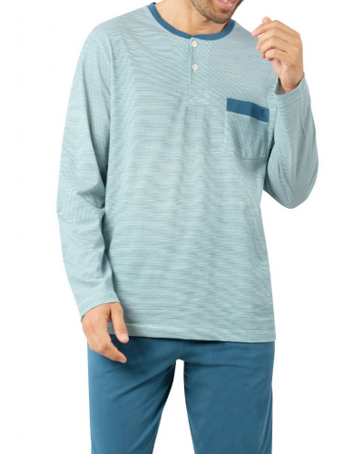 Pijama largo abotonado 100% Algodón Eminence Casual (Blanc/Bleu)