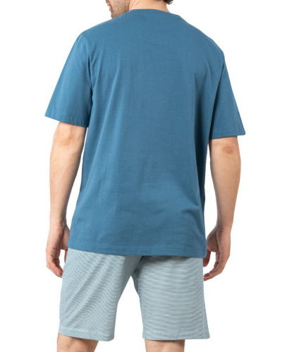 Pyjama court boutonné 100% Coton Eminence Casual (Bleu/Blanc)