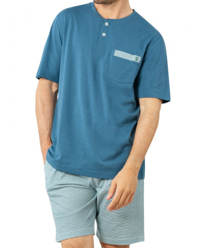 Buttoned-up short pajamas 100% Cotton Eminence Casual (Bleu/Blanc)