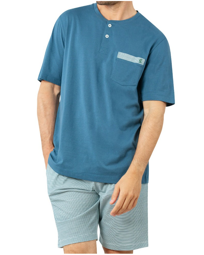 Buttoned-up short pajamas 100% Cotton Eminence Casual (Bleu/Blanc)