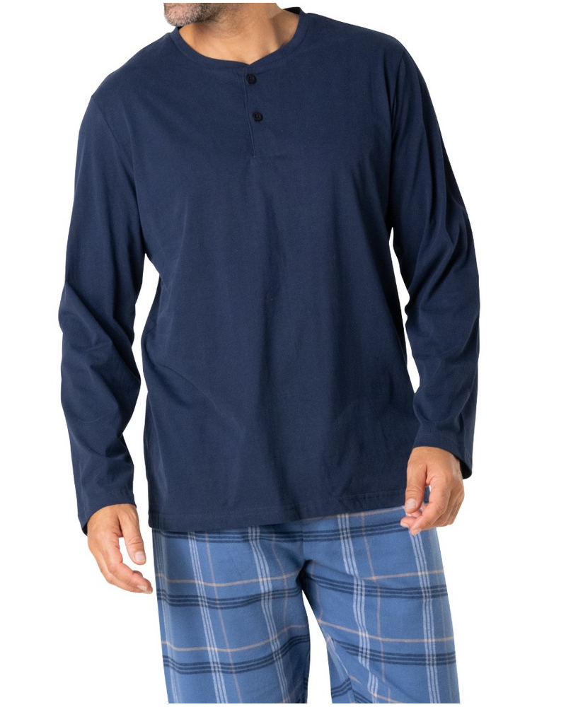 Pijama largo Jersey 100% Algodón Eminence Mix Jersey/Flanelle (Marine)