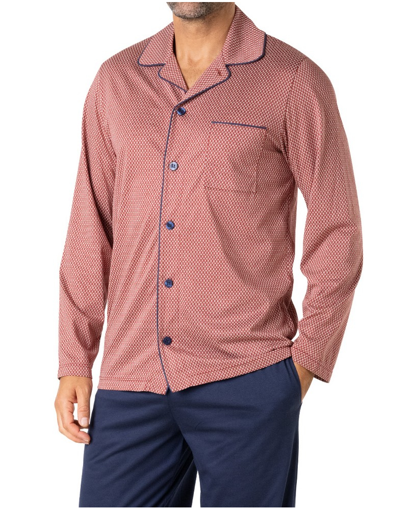 Pyjama long en Jersey 100% Coton Eminence Mercerise (Rouille/Marine)
