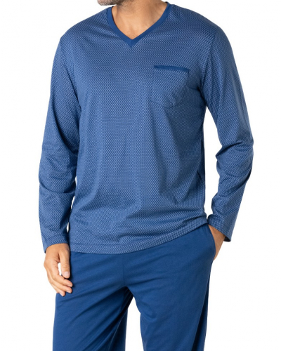 Long pajamas Jersey 100% Cotton Eminence Mercerise (Marine)