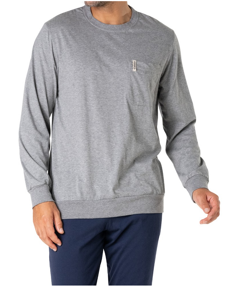 Pyjama long 100% Coton Bio Eminence (Gris Chiné/Marine)