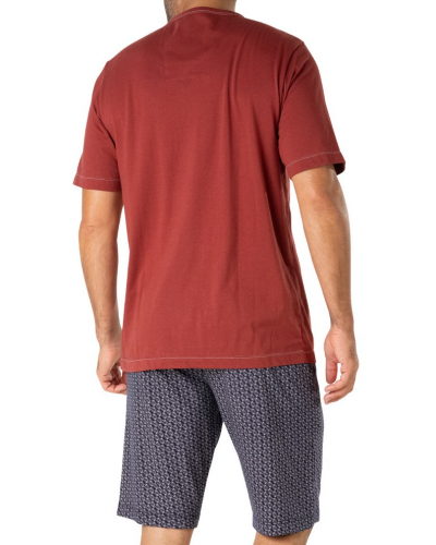Short v-neck pajamas 100% Organic Cotton Eminence (Rouille/Bleu/Blanc)