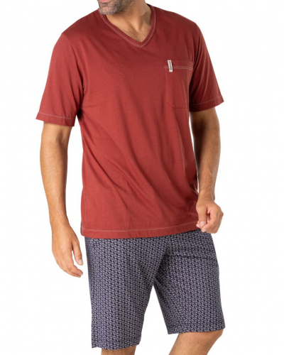 Pijama corto cuello V 100% Algodón Orgánico Eminence (Rouille/Bleu/Blanc)