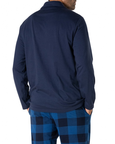 Buttoned-up long pajamas 100% Cotton Eminence Camper (Bleu Prusse)