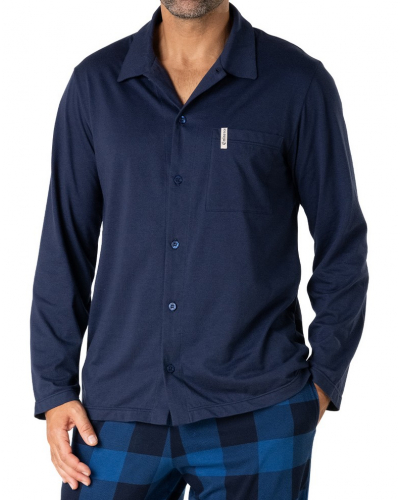 Buttoned-up long pajamas 100% Cotton Eminence Camper (Bleu Prusse)