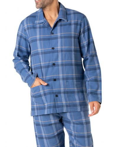 Pijama largo abotonado 100% Algodón Eminence Flanelle (Bleu)
