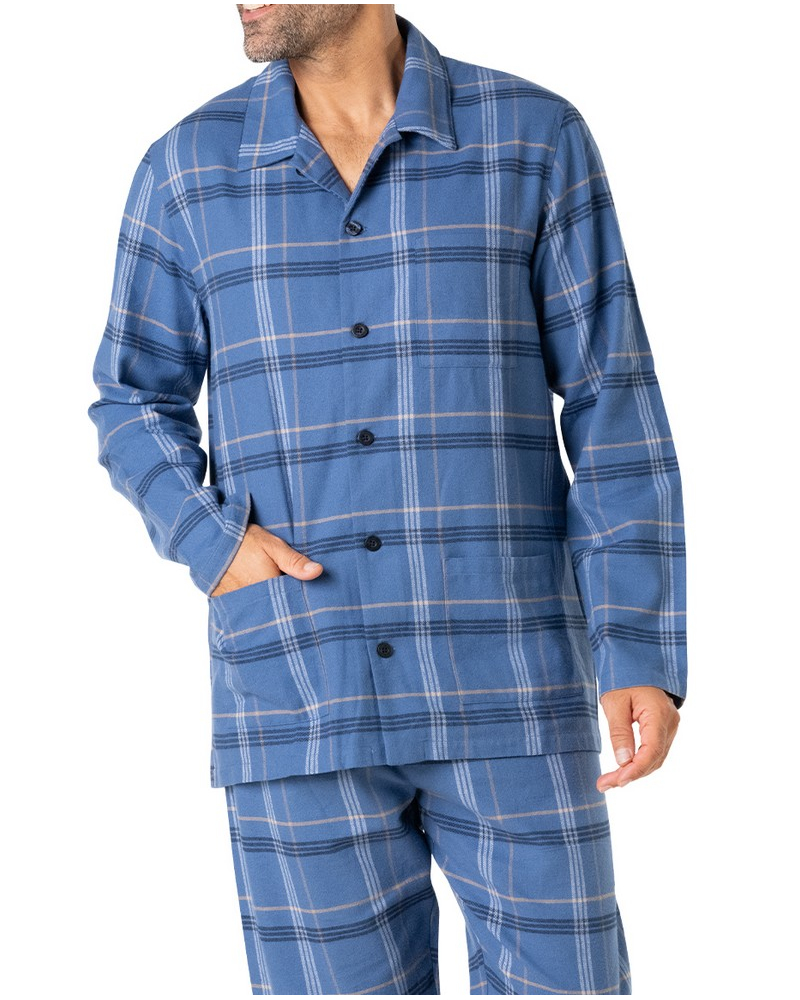 Pijama largo abotonado 100% Algodón Eminence Flanelle (Bleu)