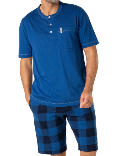 Pyjama court boutonné 100% Coton Eminence Camper (Bleu Prusse)