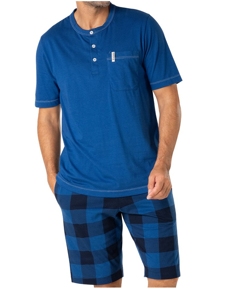 Pyjama court boutonné 100% Coton Eminence Camper (Bleu Prusse)