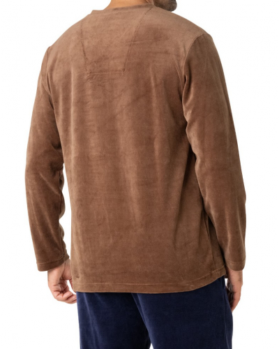 Pijama largo cuello V terciopelo Eminence Velours (Marron/Marine)