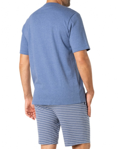 Pijama corto 100% Algodón Eminence Interlock (Bleu Chiné/Blanc)