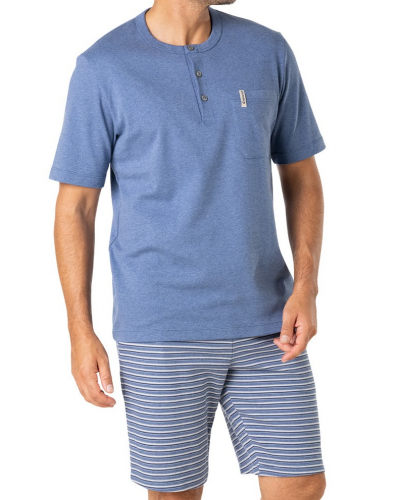 Short pajamas 100% Cotton Eminence Interlock (Bleu Chiné/Blanc)